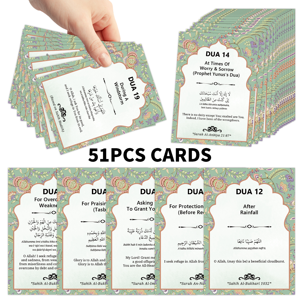 Gadget Q - 51pcs Islamic Dua Prayer Flashcards,Quranic Supplication